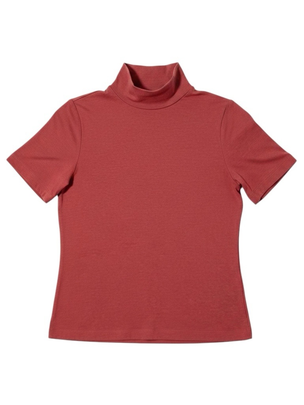 Frank & Oak Muted Brick Red Short Sleeve
Turtleneck Mock Neck Top Size Small